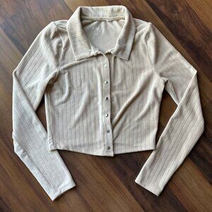 PAC Sun Cream Robbed Crop Sweater Button Down Size Small